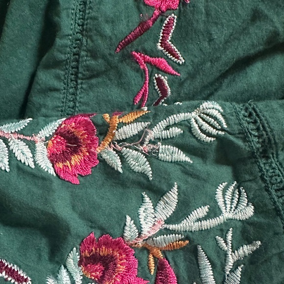 Free People Green Embroidered 3/4 Bell Sleeve Babydoll Boho Mini Dress Small - Picture 11 of 13